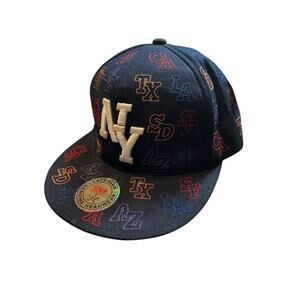 NY Flat Bill with SF CA SD TX AZ Fitted Ball Cap Embroidered Size SMALL Hat